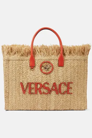 VERSACE La Medusa leather-trimmed straw tote bag