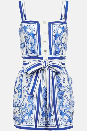 Farm Rio Printed linen-blend romper
