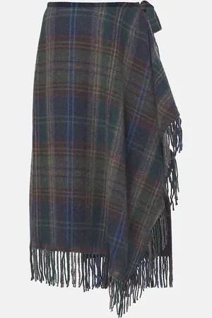 Ralph Lauren Fringed plaid wool-blend wrap skirt