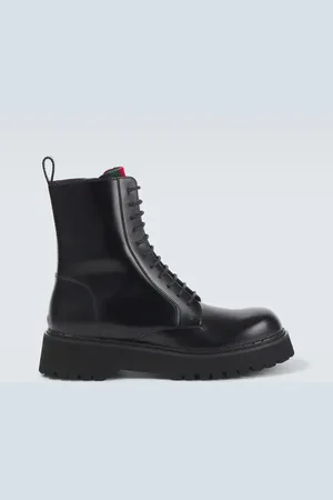 Gucci Web Stripe leather lace-up boots
