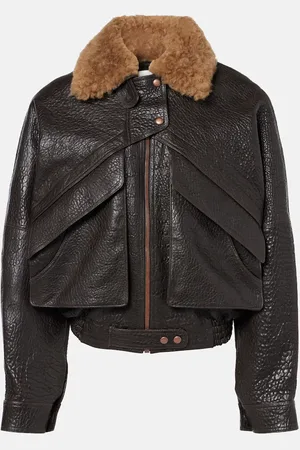 MAGDA BUTRYM Cropped shearling-trimmed leather jacket