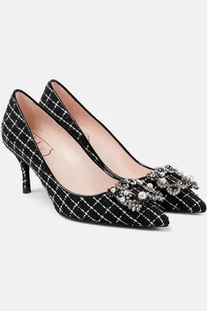 Roger Vivier Flower Strass 65 leather-trimmed bouclÃ© pumps