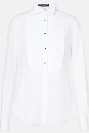 Dolce & Gabbana PiquÃ©-trimmed cotton poplin blouse