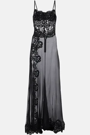 Dolce & Gabbana Silk-blend chiffon and lace corset dress