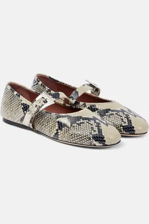 PARIS TEXAS Sveva snake-effect leather Mary Jane flats