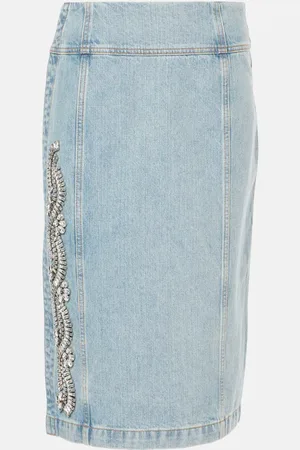 XU ZHI Crystal-embellished denim midi skirt