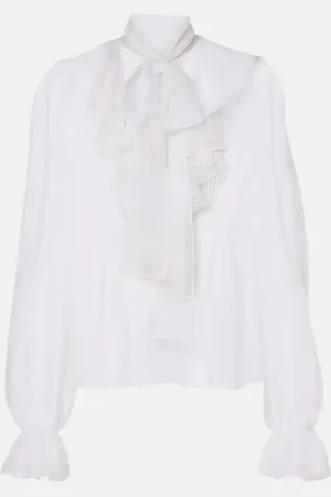 Dolce & Gabbana Ruffled tie-neck silk blouse