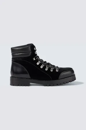 Manolo Blahnik Janka leather-trimmed velvet lace-up boots