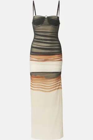 SIR Breeze striped ruched mesh midi dress