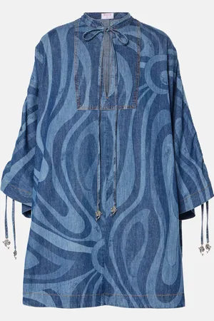 Puccini Marmo-print denim kaftan