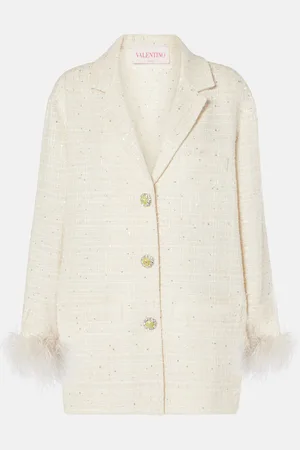 VALENTINO Mossi feather-trimmed tweed jacket