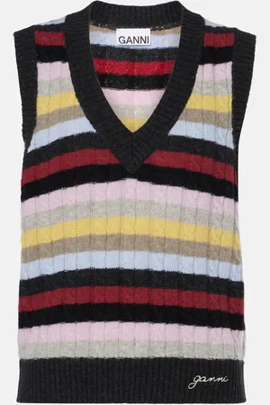 Ganni Striped cable-knit wool-blend sweater vest
