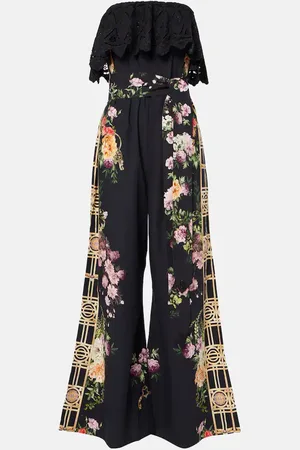 Camilla Floral ruffled strapless cotton jumpsuit