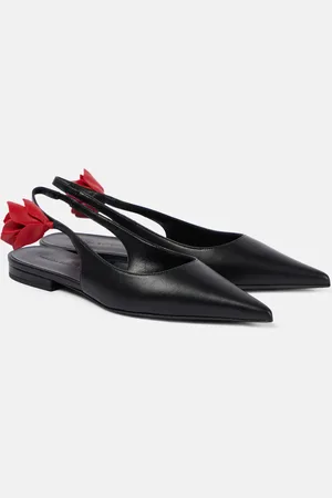 MAGDA BUTRYM Floral-appliquÃ© leather slingback flats