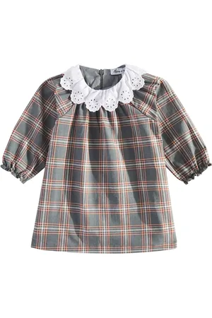 Tartine Et Chocolat Baby lace-trimmed checked cotton dress