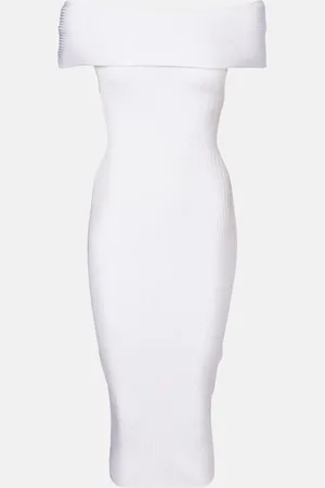 MUGLER Ribbed-knit off-shoulder midi dress