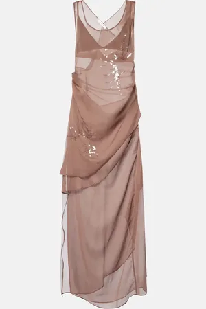 JACQUES WEI Draped sequined tulle dress