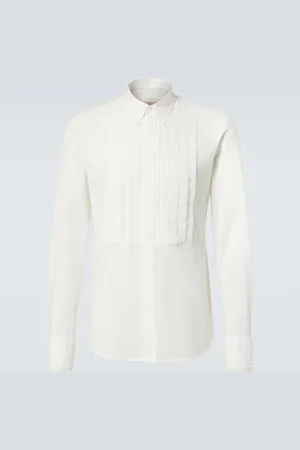 VALENTINO Lace-trimmed cotton muslin tuxedo shirt
