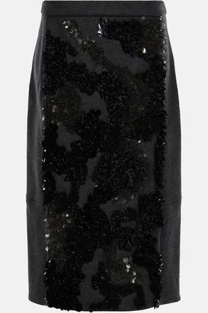 Plan C Sequined wool-blend midi skirt