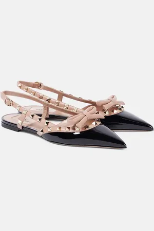 VALENTINO GARAVANI Rockstud Bow patent leather slingback flats