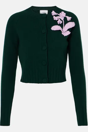 Erdem Floral-appliquÃ© cropped wool cardigan