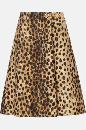 VALENTINO Leopard-print wool midi skirt