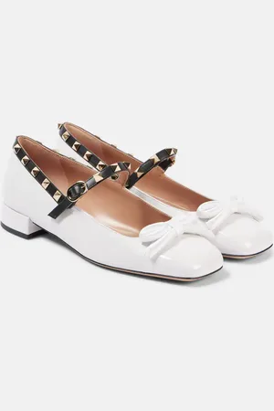 VALENTINO GARAVANI Rockstud Bow leather Mary Jane flats