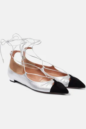 Aquazzura Gabi suede-trimmed metallic leather flats