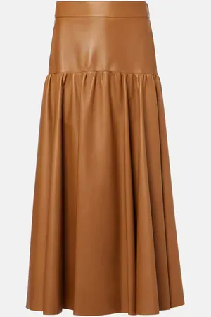 Saint Laurent Ruffled leather midi skirt