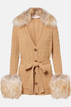 VALENTINO Shearling-trimmed cashmere cardigan