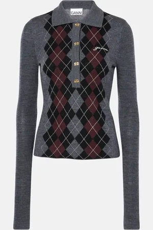 Ganni Argyle wool polo sweater