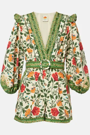 Farm Rio Floral belted cotton romper