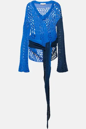 The Attico Belted printed cotton crochet minidress