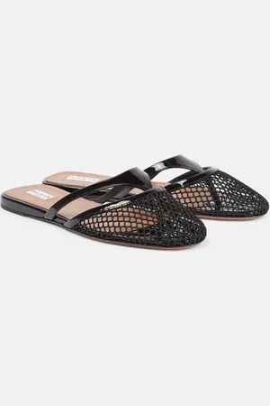 Alaïa AlaÃ¯a Infradito fishnet leather-trimmed mules
