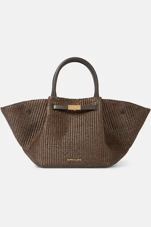 DeMellier New York Midi leather-trimmed raffia tote bag