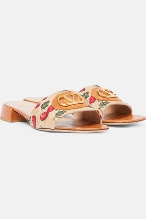 VALENTINO GARAVANI VLogo Cherryfic leather-trimmed slides