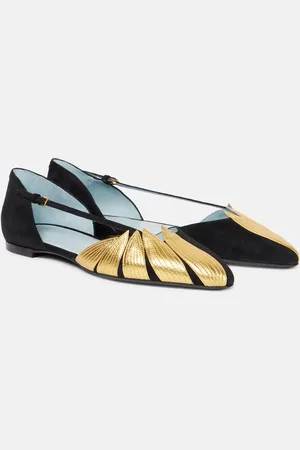 VALENTINO GARAVANI Foliefoliage suede and leather ballet flats
