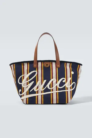 Gucci Script Large striped canvas tote bag