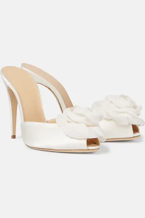MAGDA BUTRYM Bridal floral-appliquÃ© satin mules