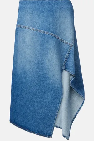 Plan C Asymmetric denim midi skirt