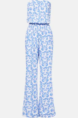 Melissa Odabash Naomi shirred cotton bandeau jumpsuit