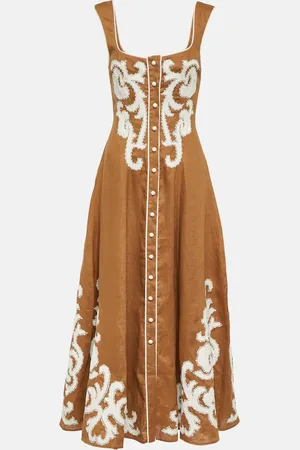 ALÉMAIS AlÃ©mais Ruby appliquÃ© linen midi dress