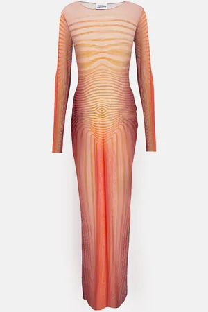 Jean Paul Gaultier Striped mesh maxi dress