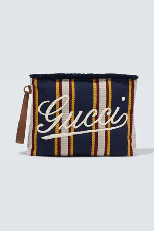 Gucci Large embroidered striped canvas pouch