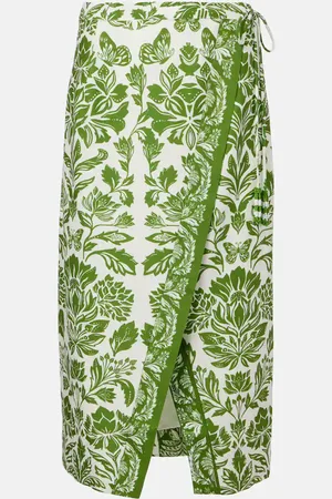 Farm Rio Delicate Tapestry linen-blend midi skirt
