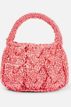 J.W.Anderson Cable-knit leather-trimmed raffia tote bag
