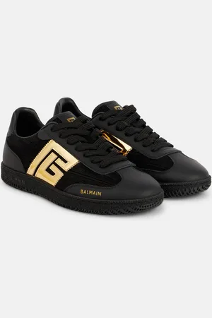 Balmain PB suede and mirrored faux leather sneakers