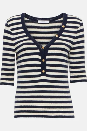 Frame Striped cotton-blend jersey top