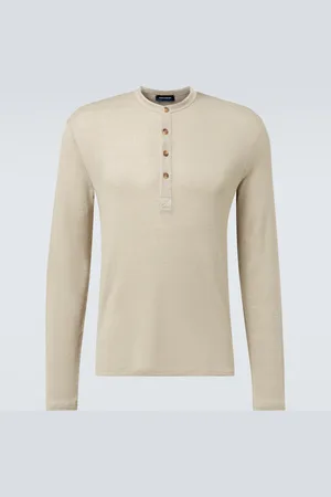 Thom Sweeney Linen-blend Henley shirt