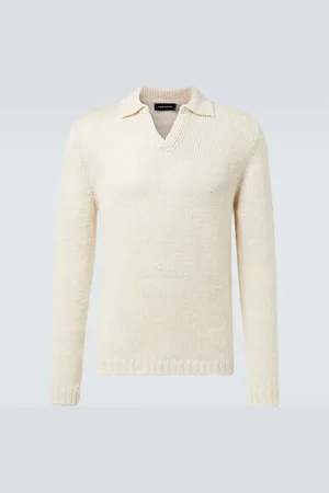 Thom Sweeney Linen-blend polo sweater